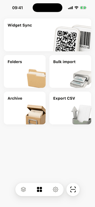 ScanKeeper Actions screen with the Bulk import option